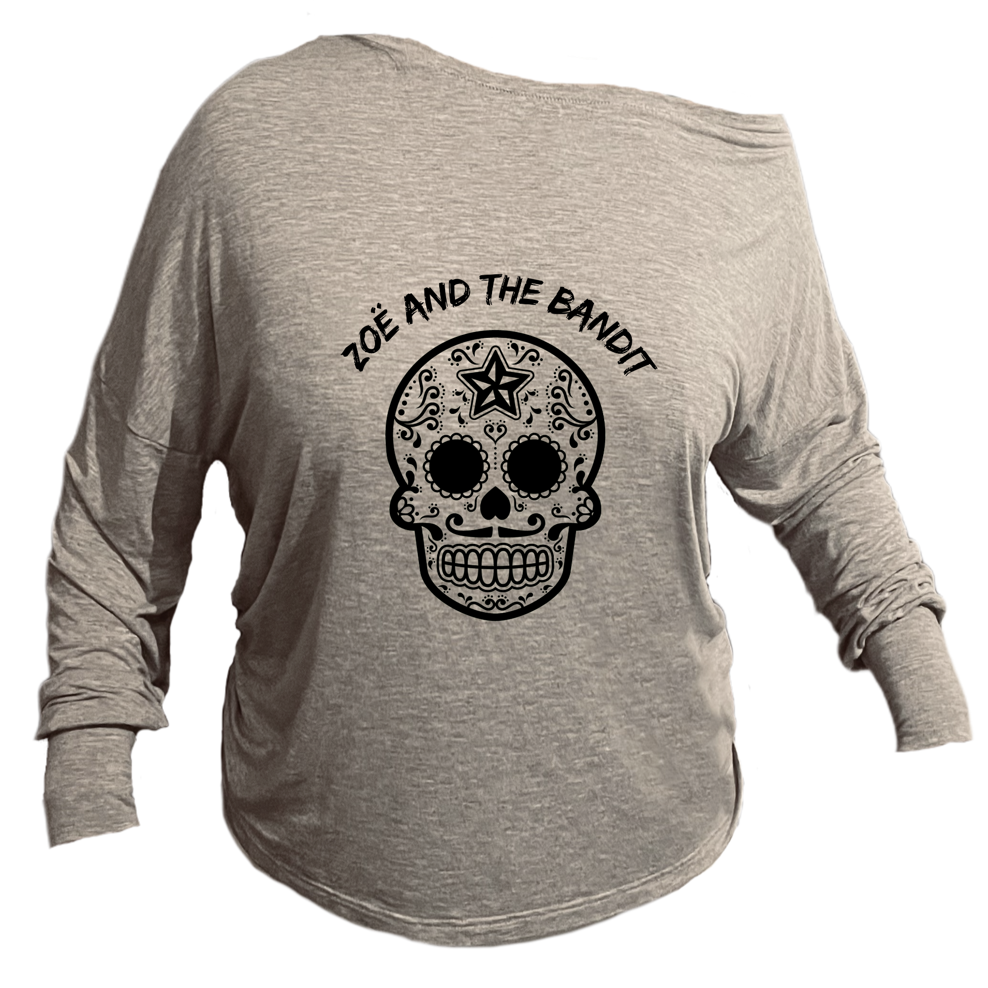 Black Skull Off-Shoulder Grey Tee